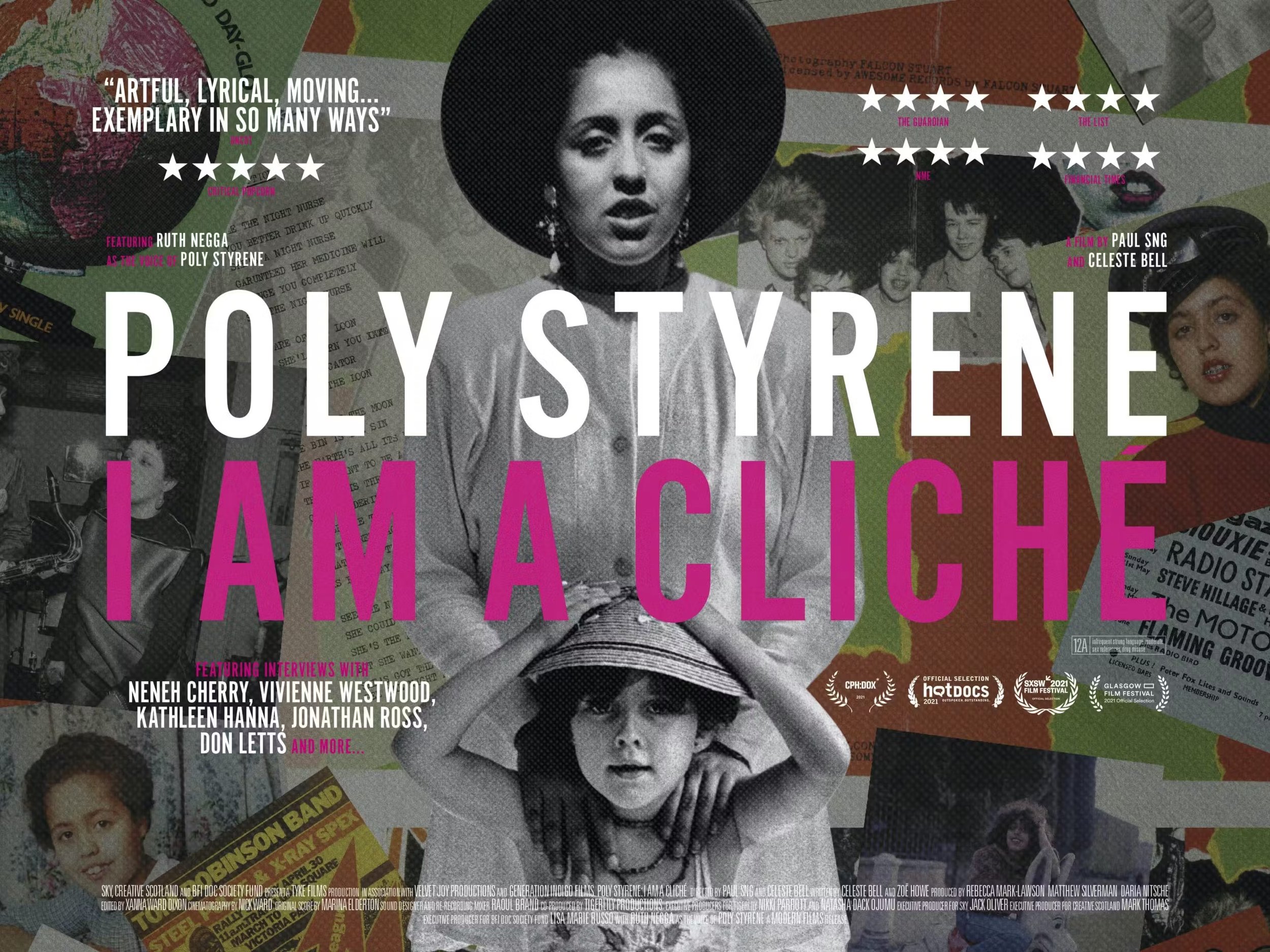 Poster for the documentary "Poly Styrene: I Am a Cliché" featuring a central image of Poly Styrene