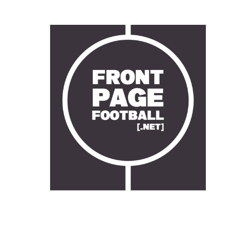 Logo for FrontPage Football.net featuring a white football field outline with bold text inside.