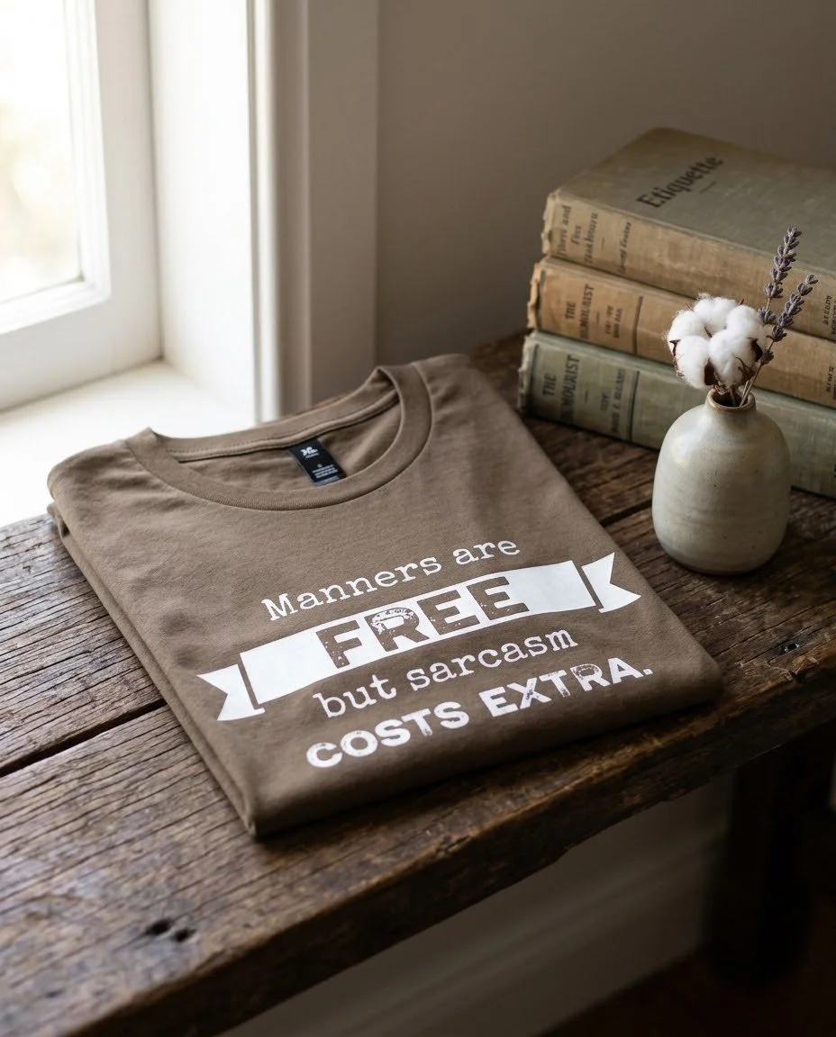 Manners are free but sarcasm costs extra Walnut Staple Tee