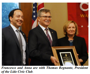 FRANCESCO AND ANNA ISGRÒ HONORED BY LIDO CIVIC CLUB