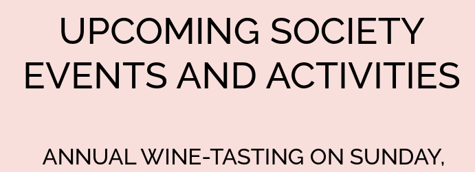 UPCOMING SOCIETY EVENTS AND ACTIVITIES