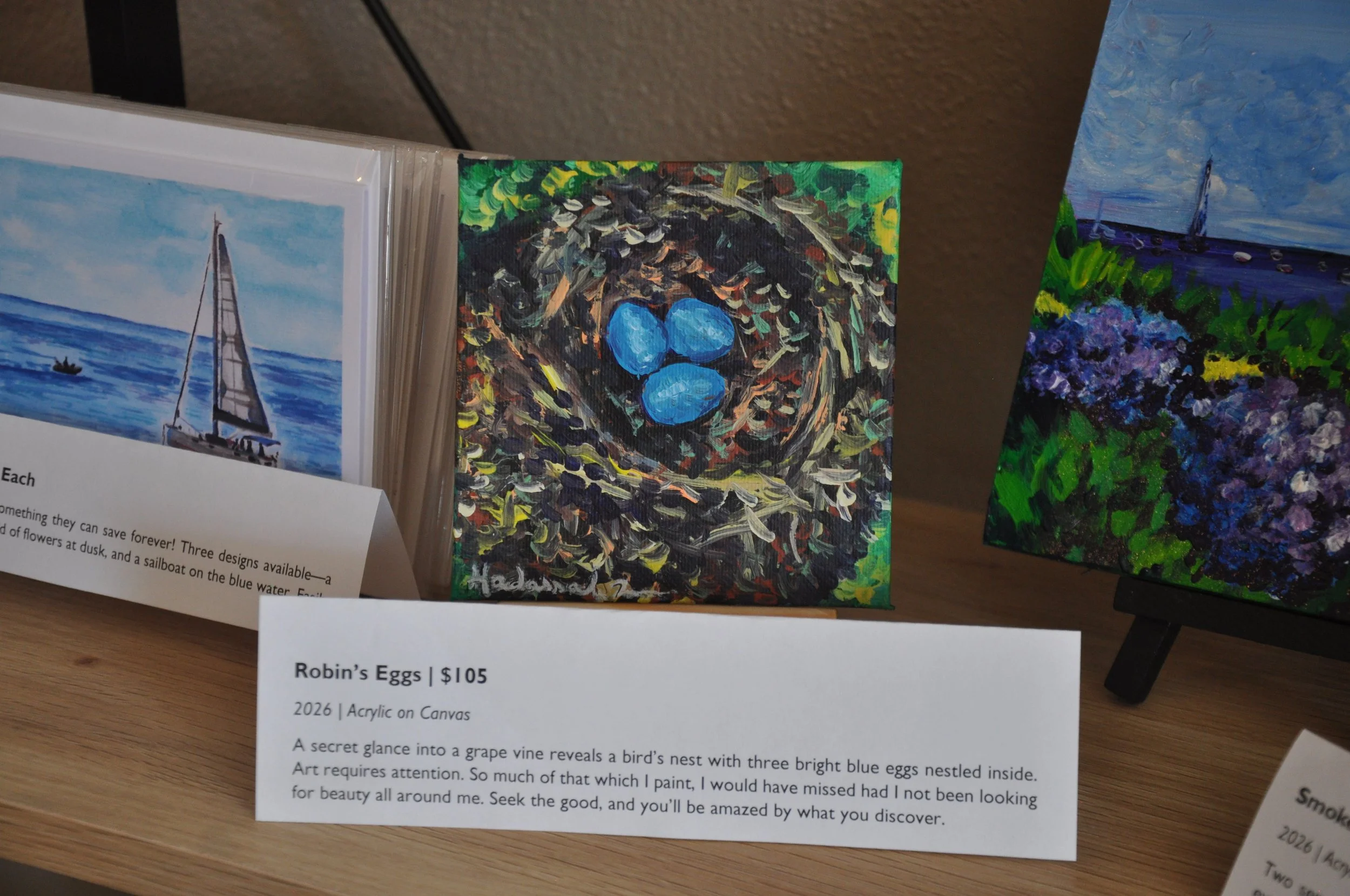 Robin's Eggs Original Painting Local Art Western Mass