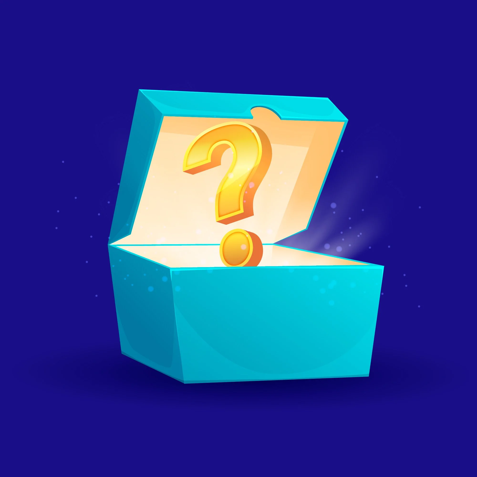 This is an image of a gift box with a question mark coming out of it like a Jack-in-the-box