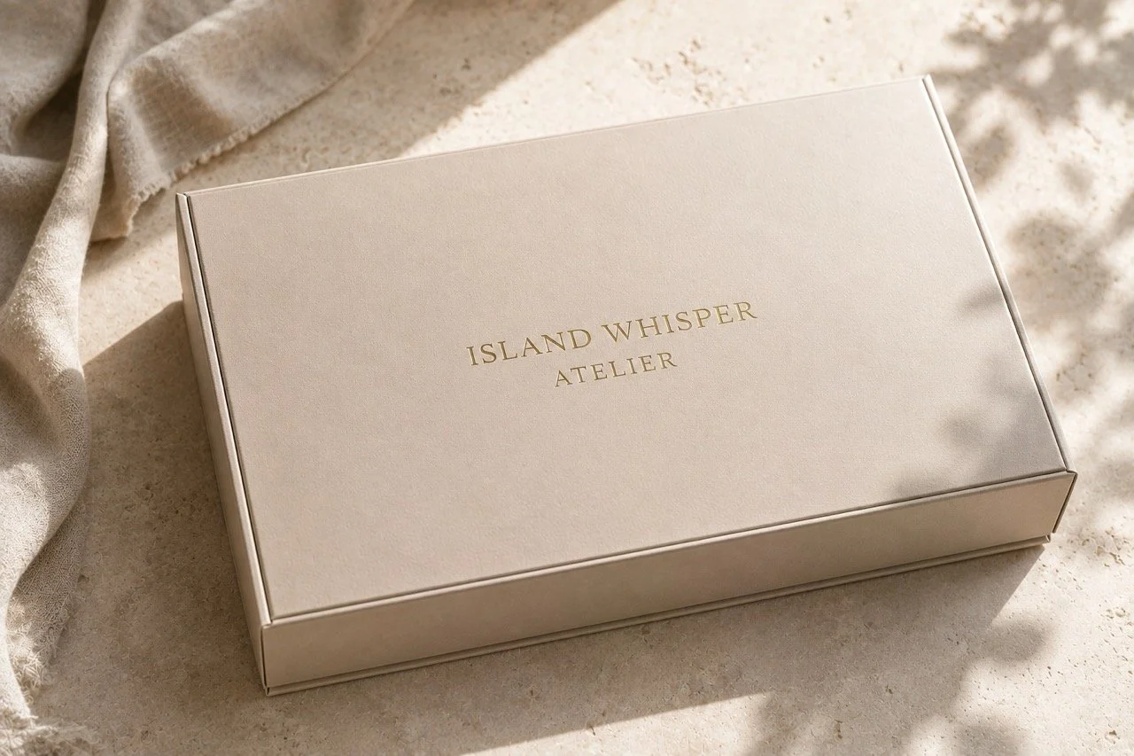 Bespoke luxury gift presentation box by Island Whisper Atelier for hospitality, brands and events