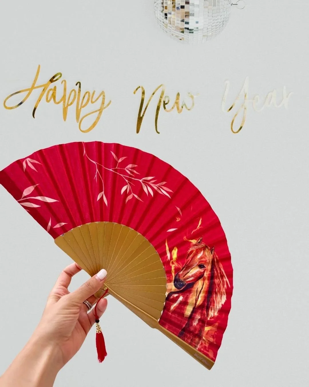 Red Fire Horse luxury hand fan by Island Whisper Atelier