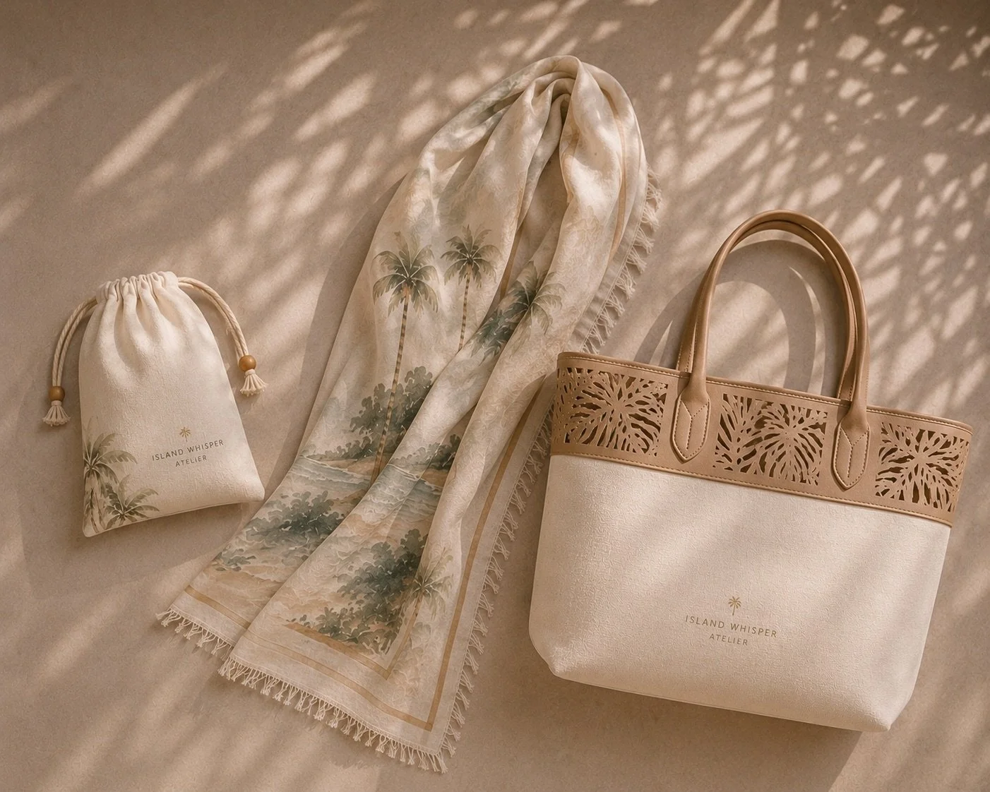 Full proyect collection for a VIP event, luxury leather and canva hand bag, scarf and tote canvas bag for make up 