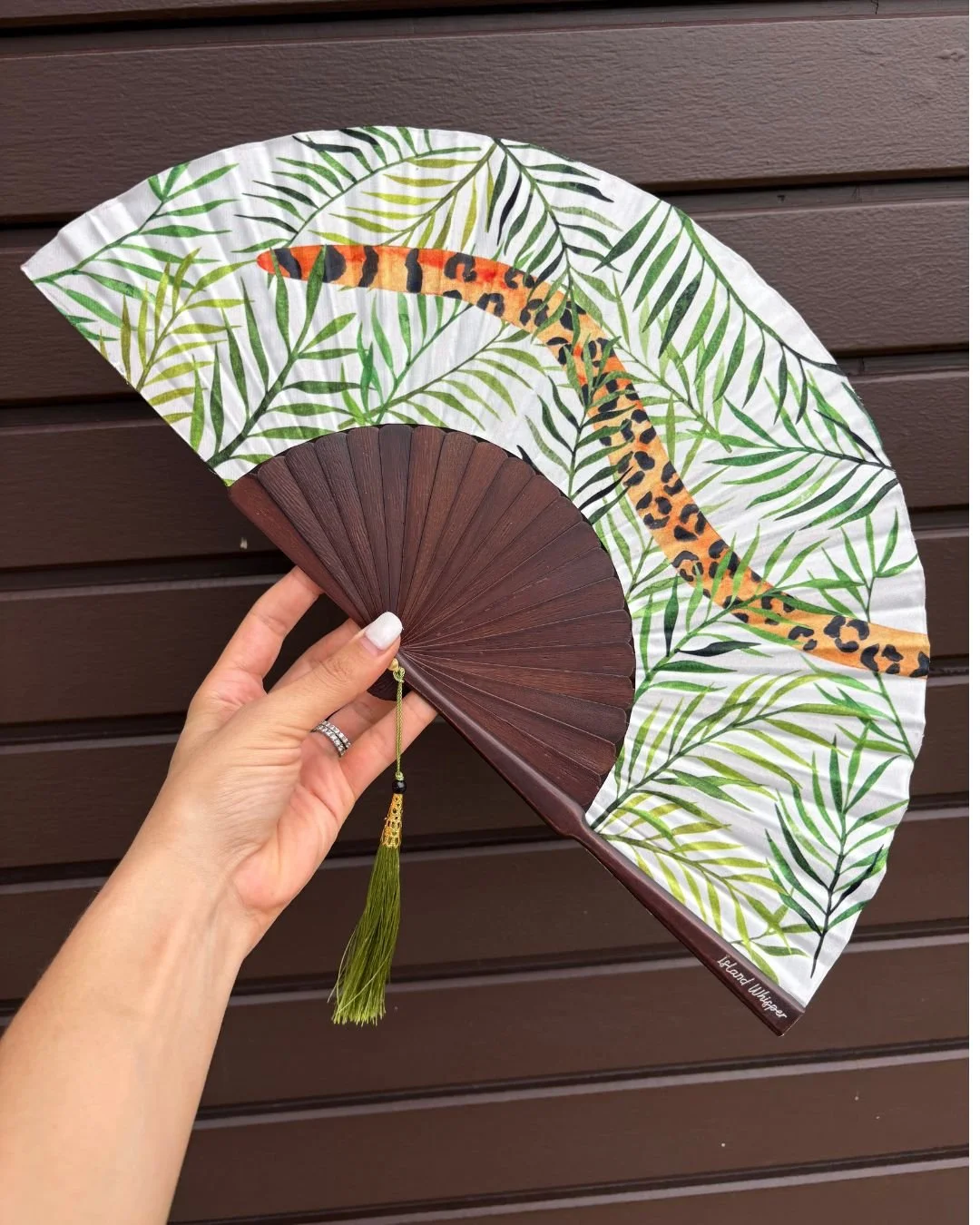Leopard Tail Tropical luxury hand fan by Island Whisper Atelier