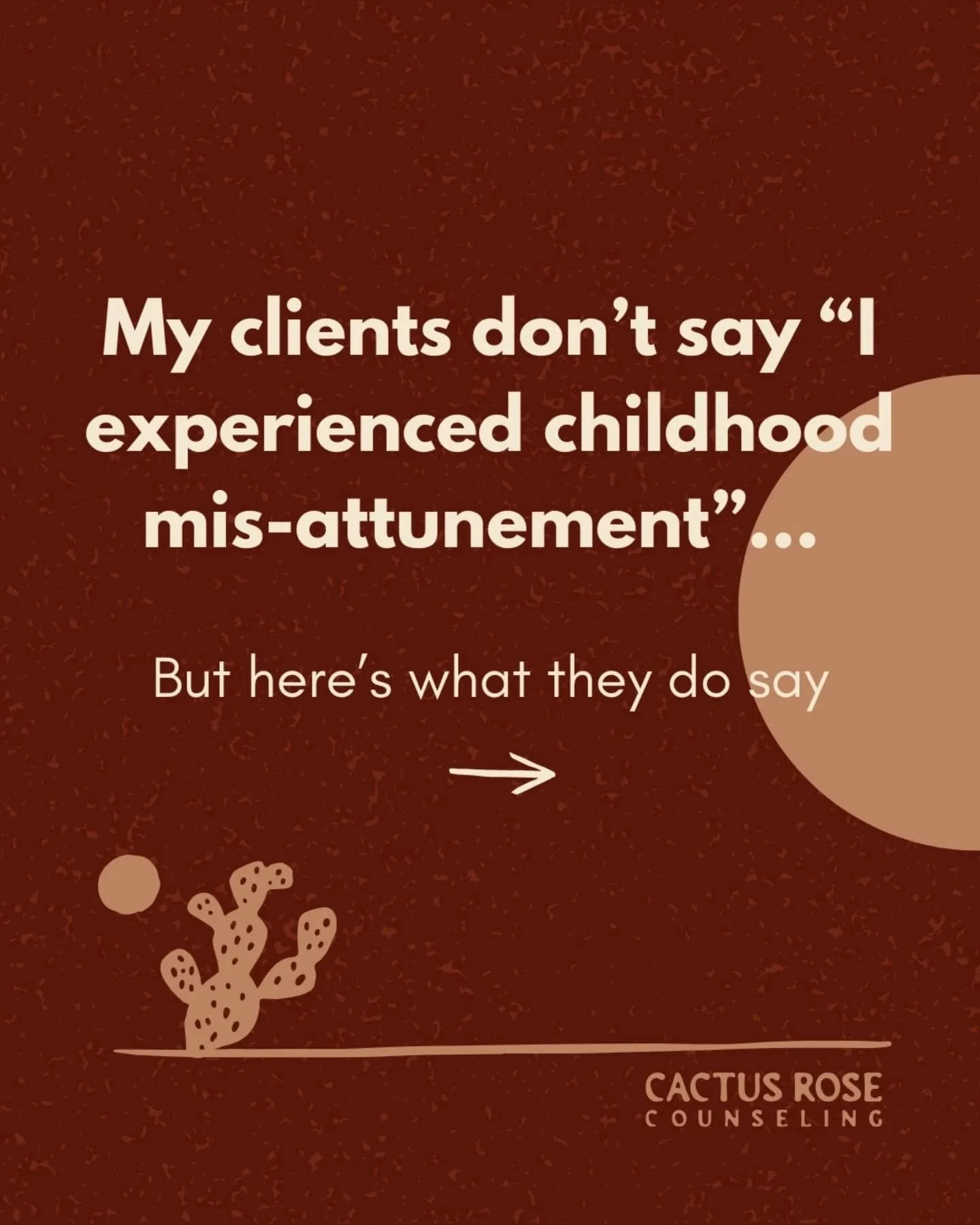 Mis-attunement = being out of tune with someone's needs or emotional experience. Although it can seem subtle, many experiences of mis-attunement can deeply impact a child, and disrupt development- it sometimes causes what we call 'attachment trauma'.