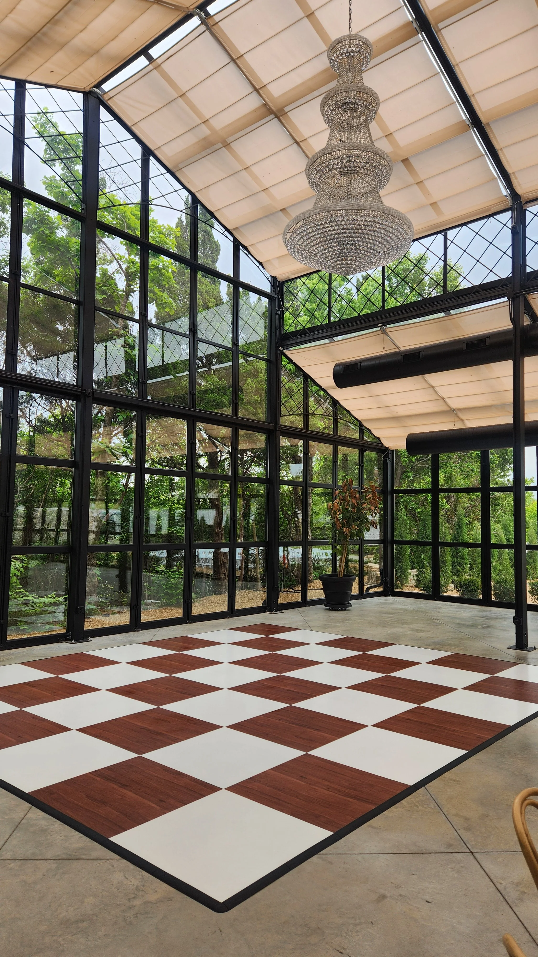 18' x 21' Dark Maple & White Dance Floor at The Glasshouse