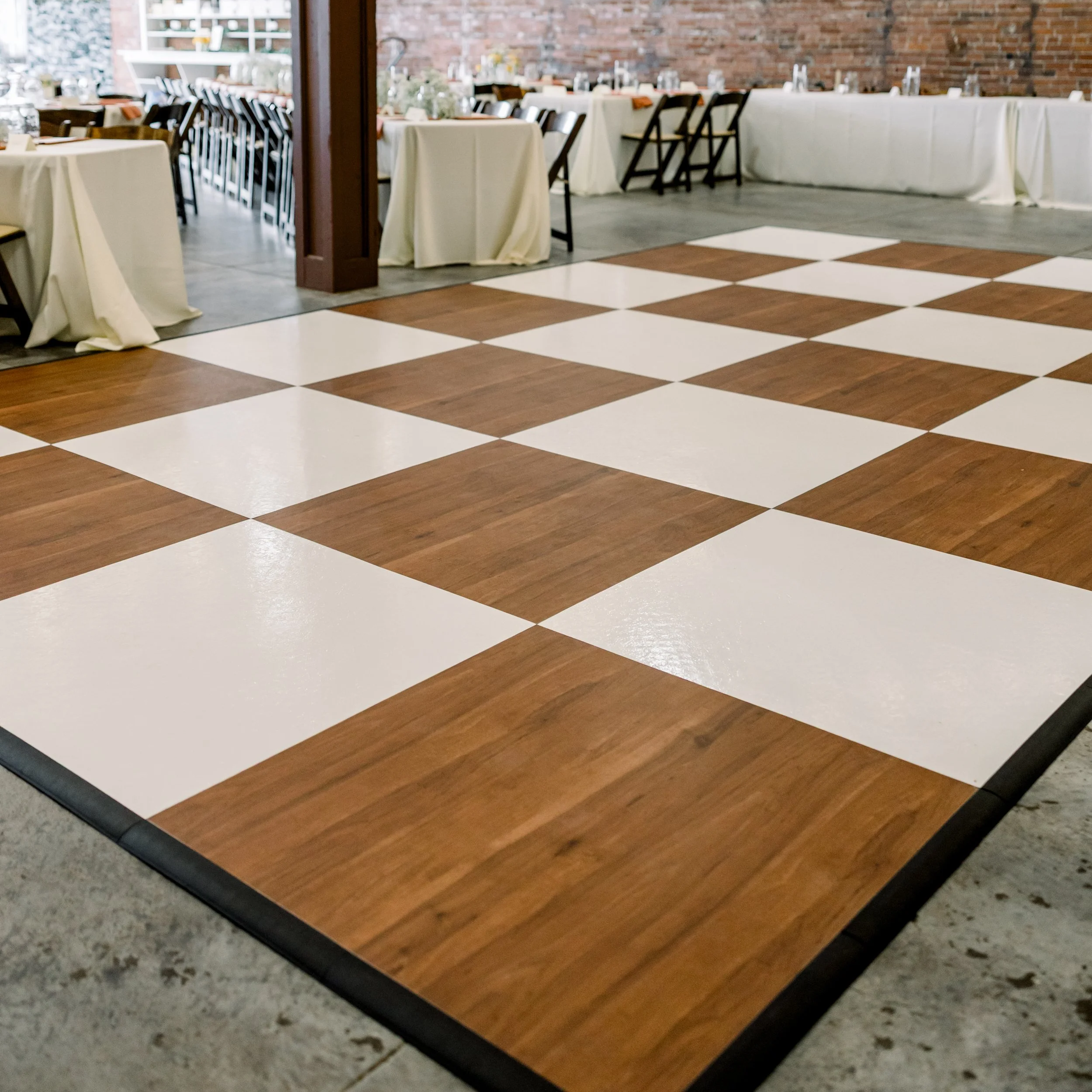 Dark Maple & Slate White Checkered Dance Floor