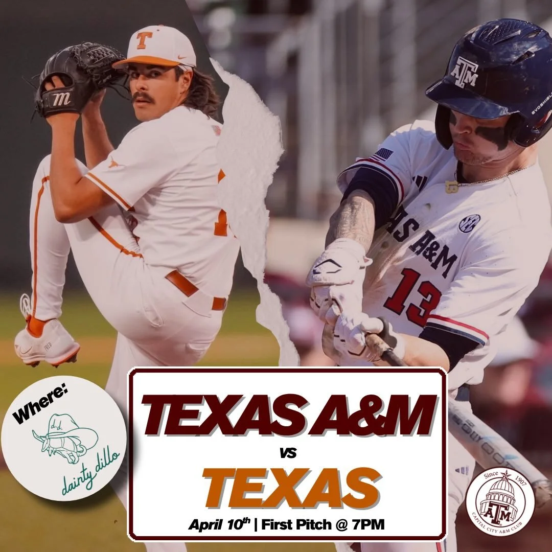 It&rsquo;s time! ⚾️ 👍🏼 

Get ready to cheer on our Ags this Friday as we take on tu. Join the Capital City A&amp;M Club and your fellow Austin Ags at Dainty Dillo to watch Aggie Baseball BTHO tu! 

📍Dainty Dillo - 3201 E Cesar Chavez St
📅Friday, 