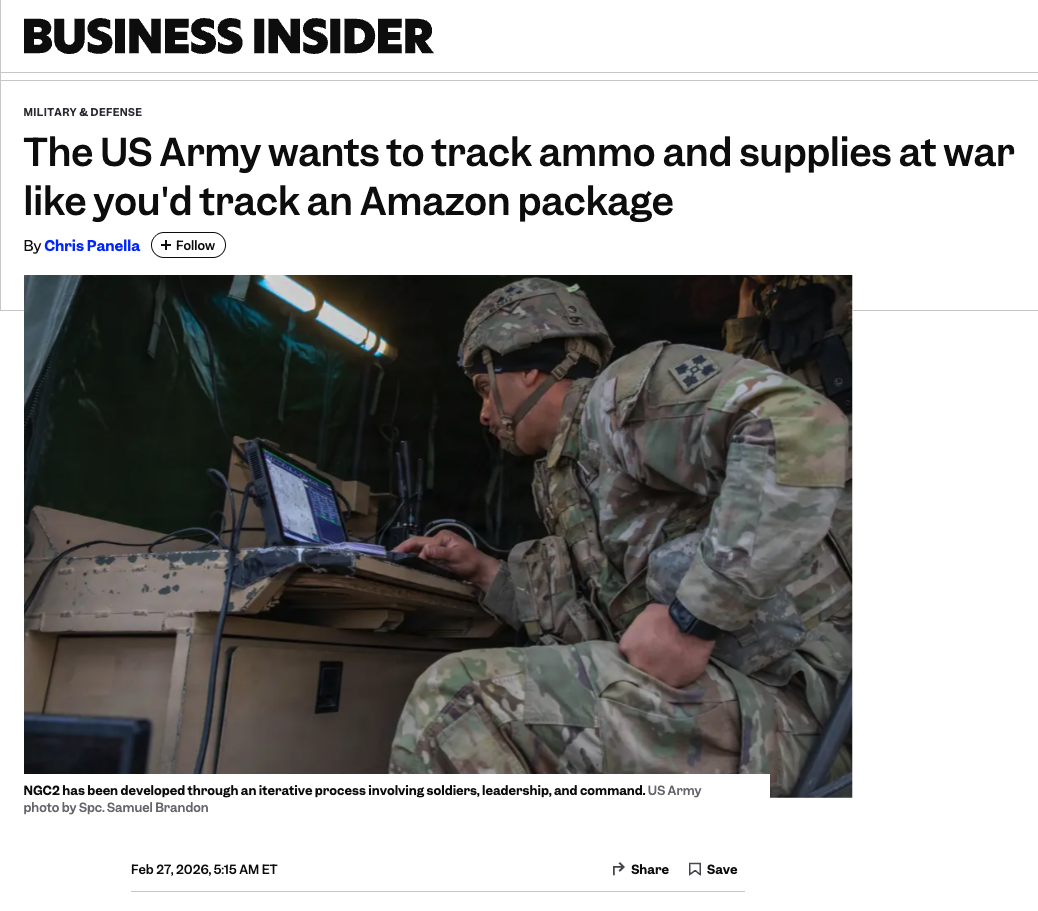 Business Insider: The US Army wants to track ammo and supplies at war like you'd track an Amazon package