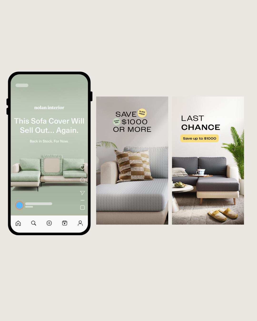 Social Media Design with clean layout for home furniture brand, and Advertising. Image promoting Sofa cover.