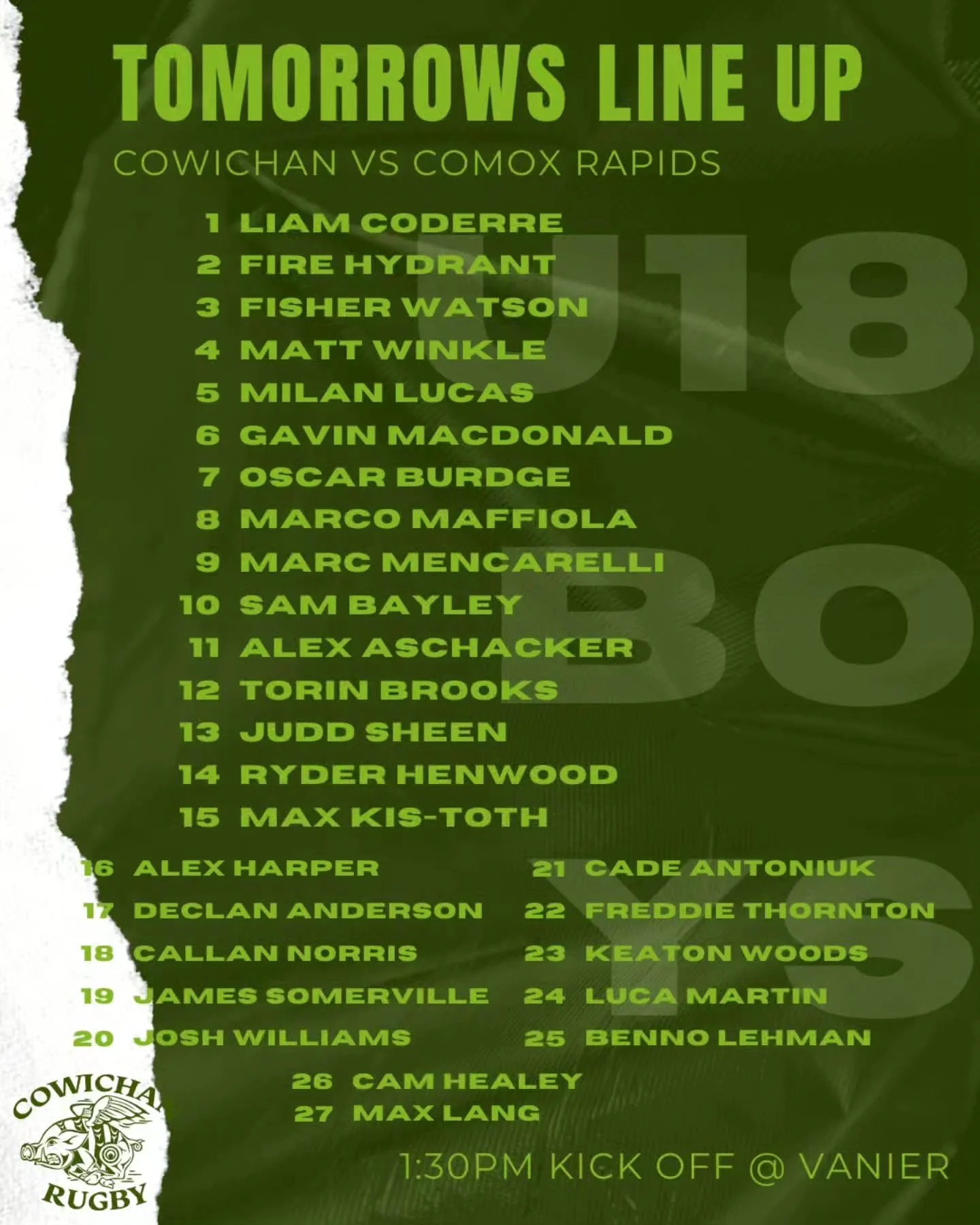 Good luck to the boys traveling to Comox tomorrow!