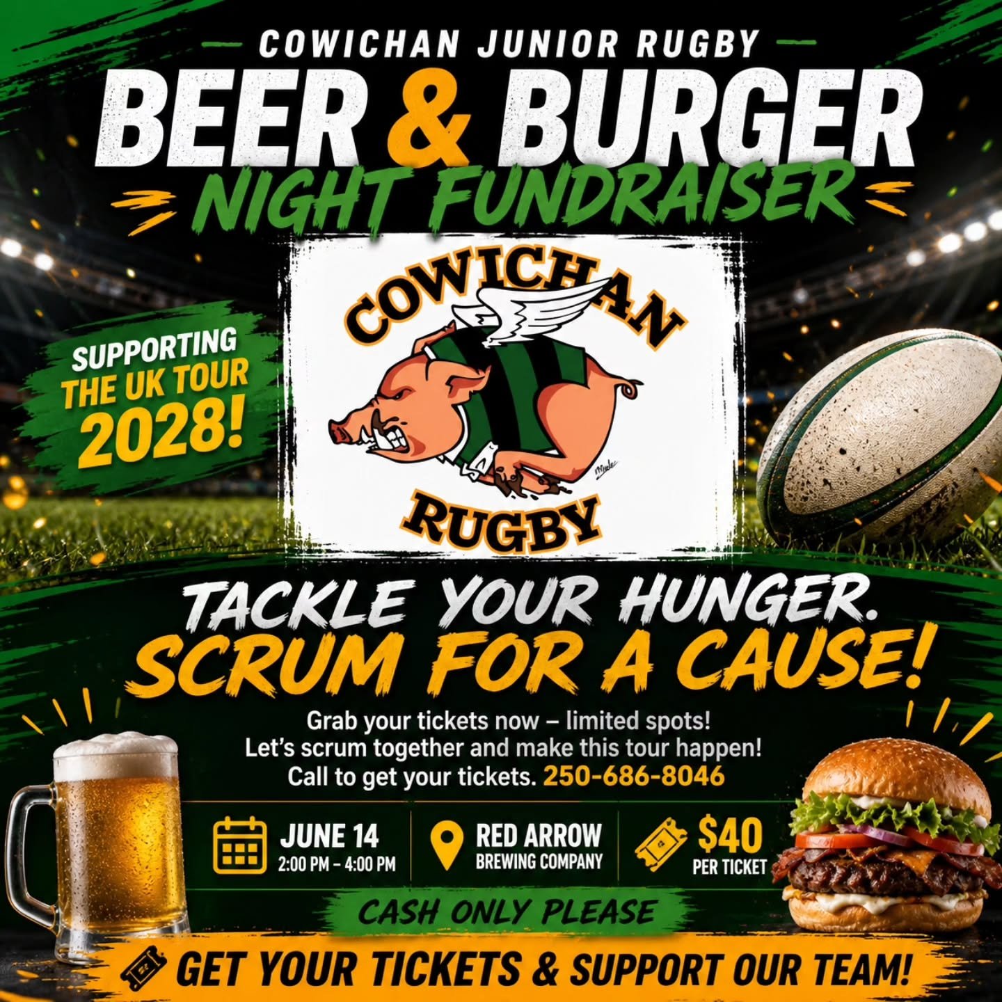Our Junior Piggies are going on tour!! Help them get there by joining us for a beer and burger afternoon at Red Arrow 🍻