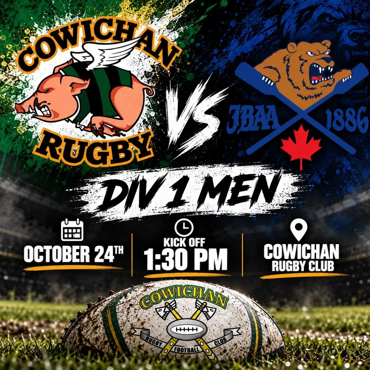 HOME TURF. BIG BATTLE.

Our Div 1 Men are back at home this Saturday, October 24th, ready to go head-to-head with James Bay!

The Piggies are ready for battle, and there&rsquo;s nothing quite like playing in front of a home crowd! 🖤💚

📅 Saturday, 