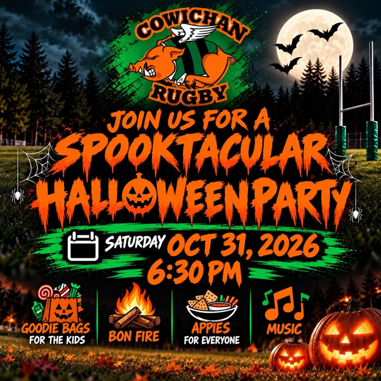 🎃 THE GAME IS CANCELLED, BUT THE PARTY IS STILL ON! 👻🐷

Unfortunately, our Division 1 Men&rsquo;s game against Langley this Saturday has been cancelled, but that doesn&rsquo;t mean the Halloween fun is stopping!

We&rsquo;re still going ahead with