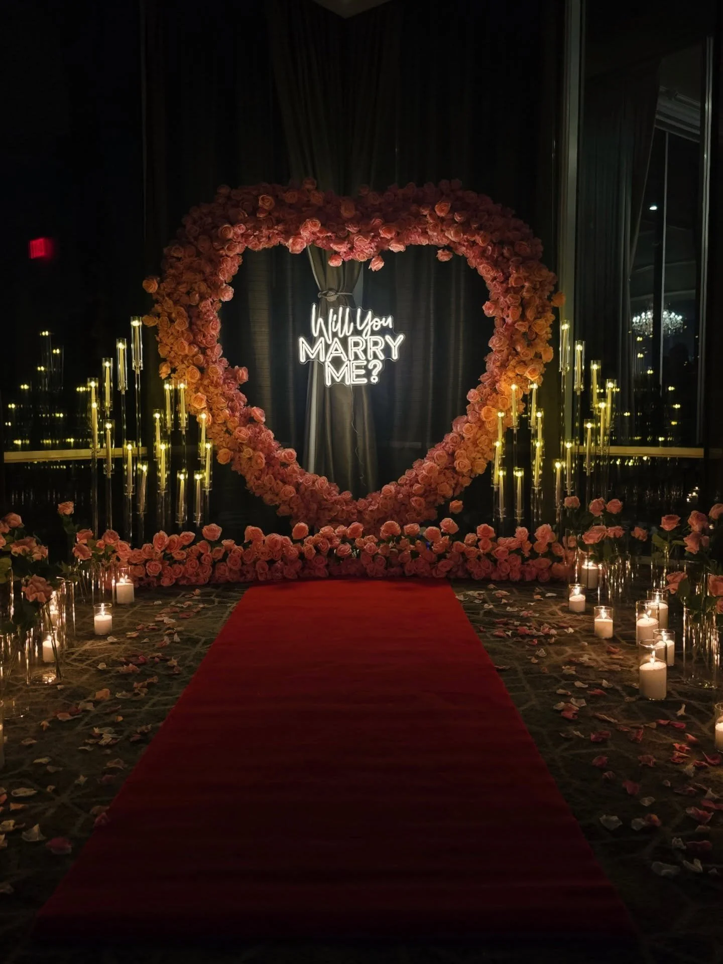 Creating forever moments, one detail at a time.
Our floral heart backdrop, candlelit aisle, and soft blush centerpieces came together to set the stage for the most beautiful &ldquo;YES!&rdquo; 💍✨
Honored to be part of this magical proposal.

CONGRAT
