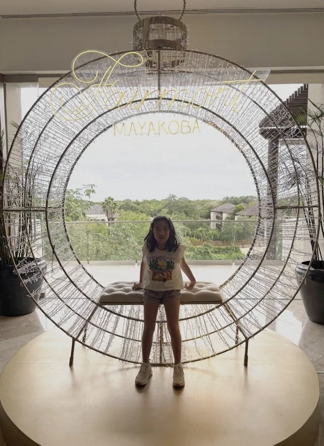 My daughter at the Fairmont Mayakoba entrance, Riviera Maya, Mexico