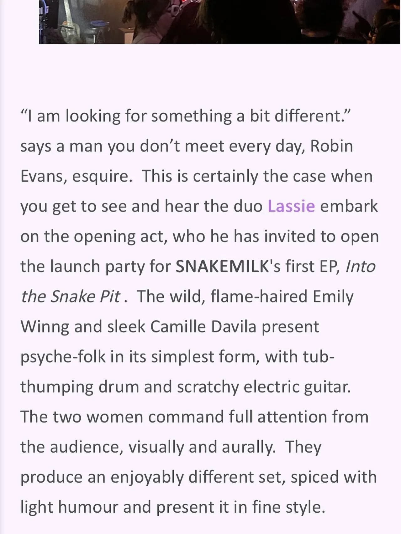 Great write up of our gig supporting the amazing @snakemilkband by @spidewriter . Thank you x