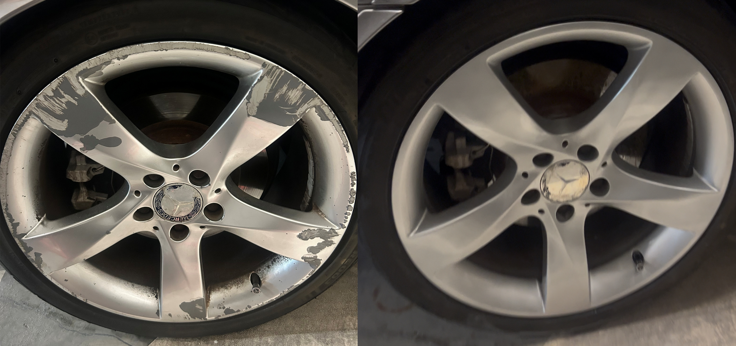 Luxury car alloy wheel repair and gutter rash removal – mobile rim repair Brisbane.