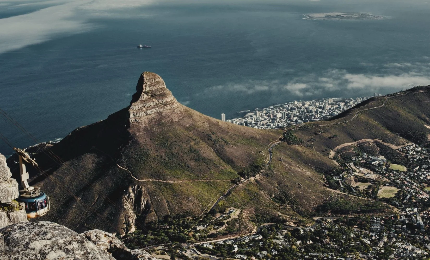 View of Lion's Head & Cape Town from the top of Table Mountain