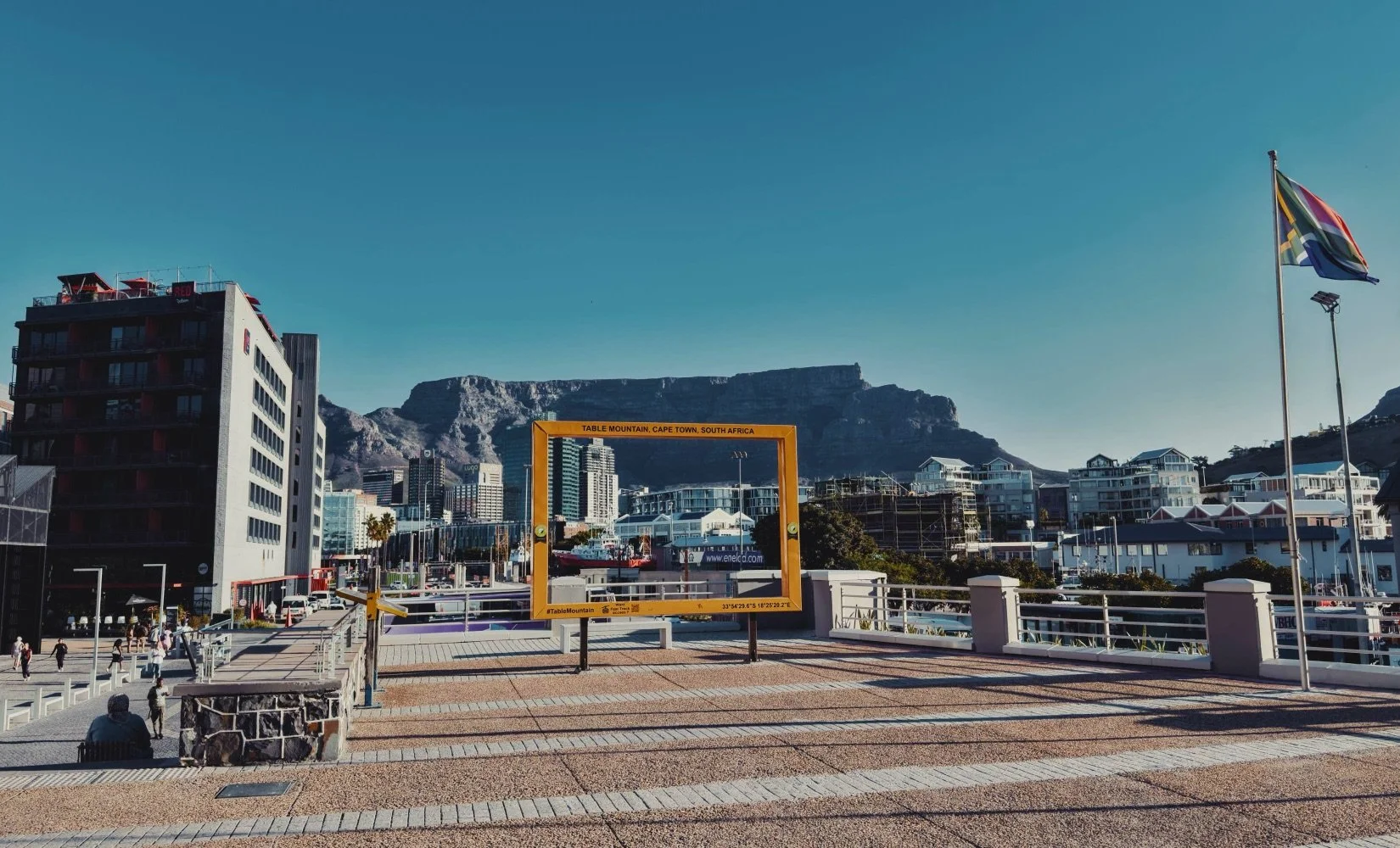 Yellow Selfie Frame with Table Mountain at the back, Cape Town