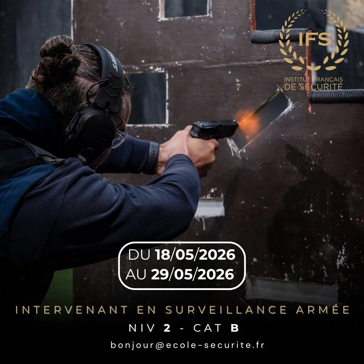🔺 Nouvelle session de FORMATION Intervenant en Surveillance Arm&eacute;e 𝐜𝐚𝐭𝐞́𝐠𝐨𝐫𝐢𝐞 𝐁

📆 Du 1️⃣8️⃣ Mai 2026 au 2️⃣9️⃣ Mai 2026

Pendant 2️⃣ semaines, apprenez &agrave; ma&icirc;triser le pistolet semi-automatique 9x19 mm, de jour comme de