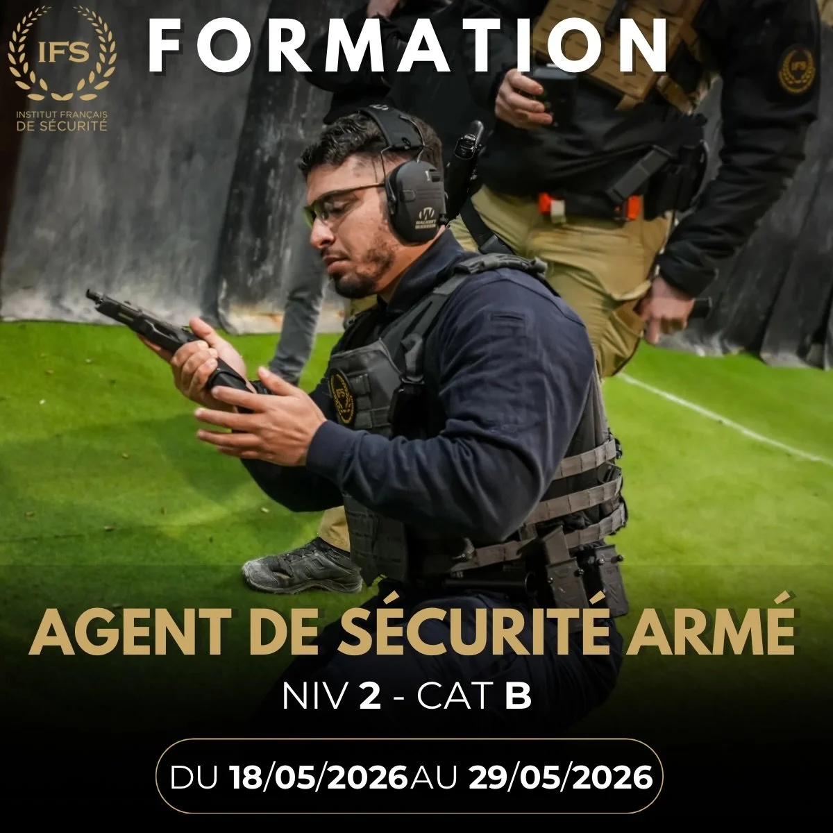 🔴 Formation Intervenant en Surveillance Arm&eacute;e cat&eacute;gorie B (Glock) 

Nous organisons une nouvelle session d&rsquo;ISA cat&eacute;gorie B, arme de poing dans nos locaux IFS ! 

📅 du 1️⃣8️⃣ Mai au 2️⃣9️⃣ Mai 2026 

📍 Lieu : &Icirc;le de