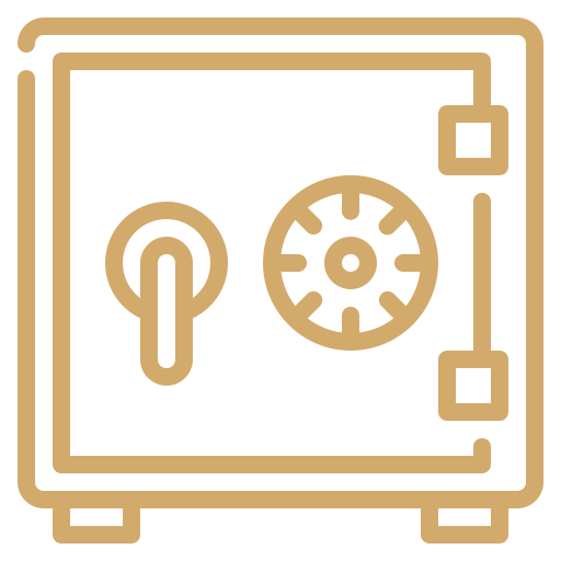 Coffre-fort beige avec serrure à clé et mécanisme de verrouillage circulaire et armurerie sécurisée