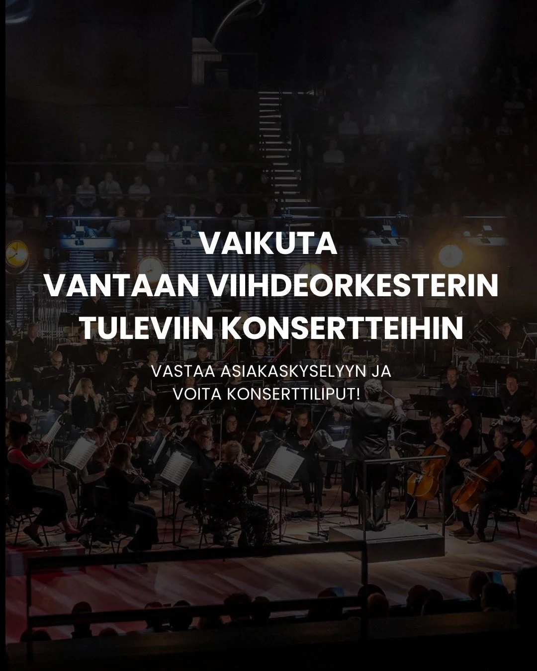 Millaisia Vantaan Viihdeorkesterin konsertteja sin&auml; haluaisit kokea? 🎶

Haluamme kehitt&auml;&auml; Vantaan Viihdeorkesterin konsertteja yhdess&auml; yleis&ouml;mme kanssa. Ker&auml;&auml;mme parhaillaan asiakaskyselyll&auml; vastauksia, jotka 