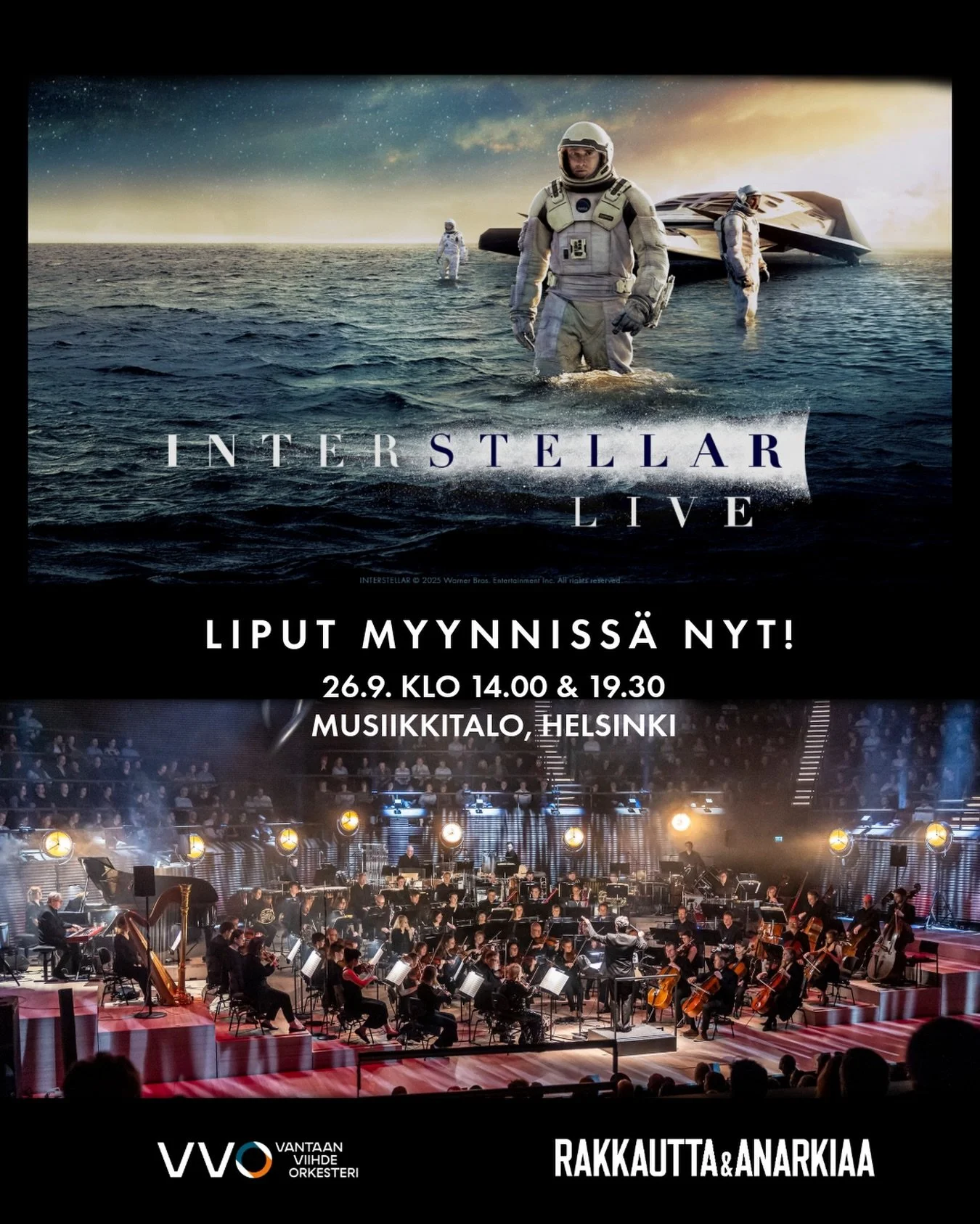 Liput vuoden huikeimpaan elokuvakonserttiin ovat nyt myynniss&auml;! 🌟

Interstellar-elokuvakonsertti n&auml;hd&auml;&auml;n Musiikkitalolla kahdesti saman p&auml;iv&auml;n aikana. Liput molempiin elokuvakonsertteihin ovat nyt saatavilla.

Myynniss&