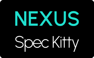 Logo mit dem Text 'NEXUS Spec Kitty' in Türkis und Weiß auf schwarzem Hintergrund.