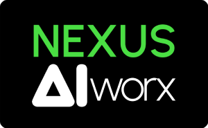 Logo mit Text 'NEXUS AI worx' in grün, weiß und schwarz.