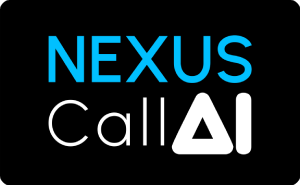 Logo von Nexus Call AI, schwarzer Hintergrund, blauer und weißer Text