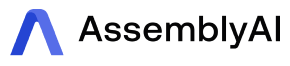 Logo von AssemblyAI, eine blaue stilisierte 'A'-Symbol, gefolgt von dem Text 'AssemblyAI'.