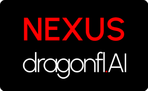 Logo mit rotem 'NEXUS', weißem 'dragonfl.AI' auf schwarzem Hintergrund.