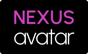Logo mit der Aufschrift 'NEXUS avatar' in pink, weiß auf schwarzem Hintergrund
