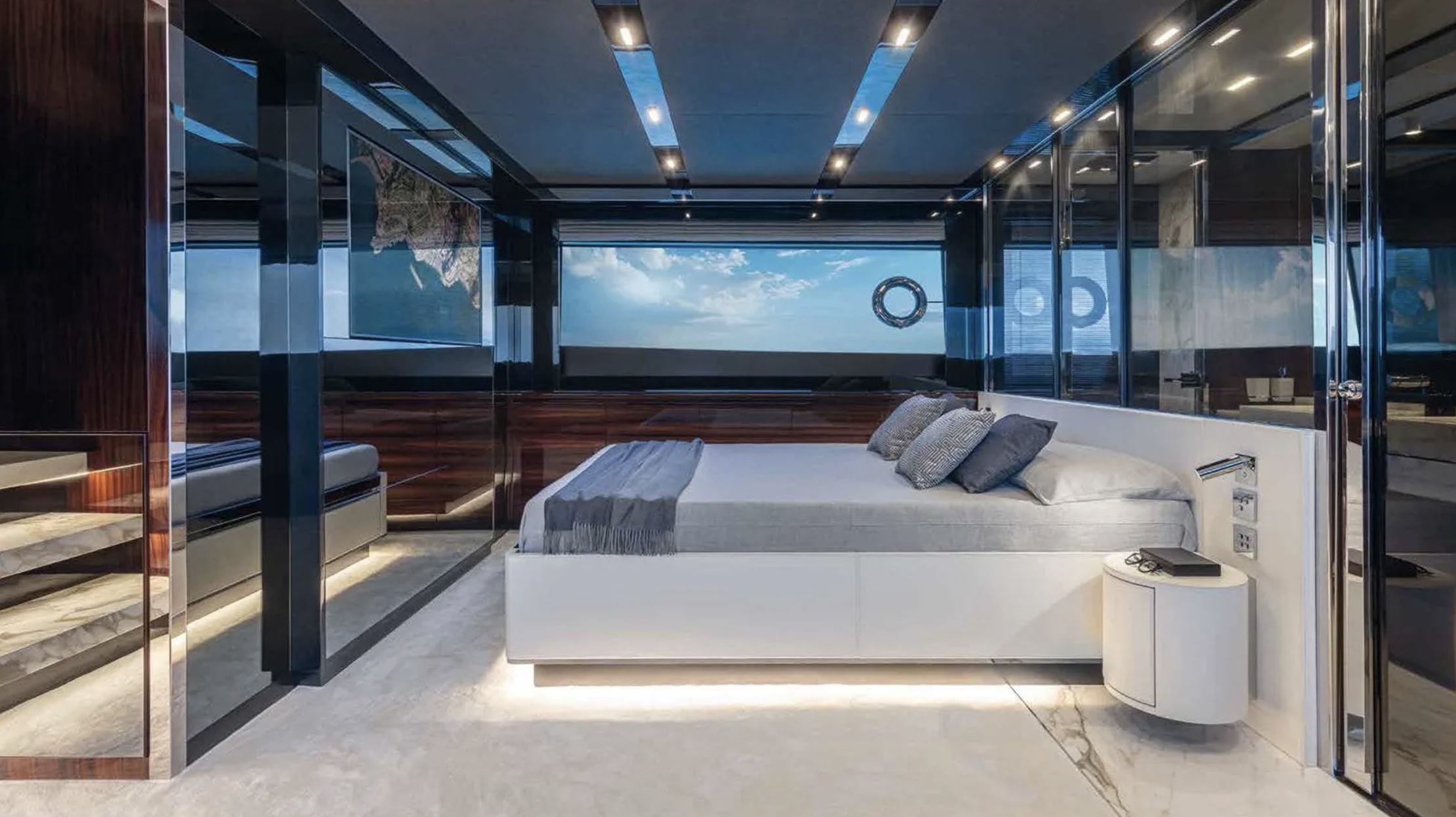 Another shot at the master cabin and its luxury furniture and soft carpet.