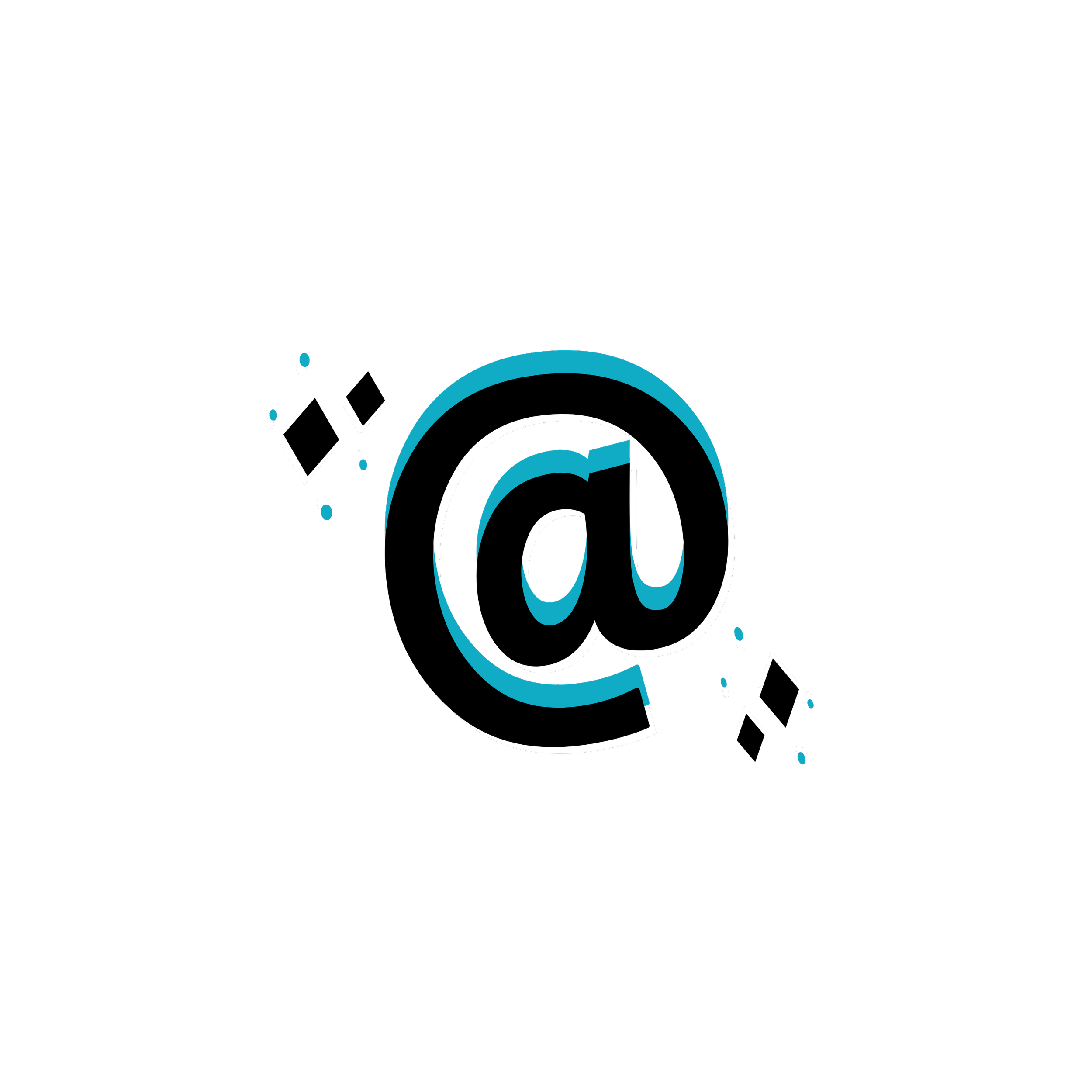 Graphic of an @ symbol with sparkles.