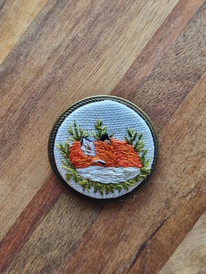 Sleepy Little Fox Bronze Brooch