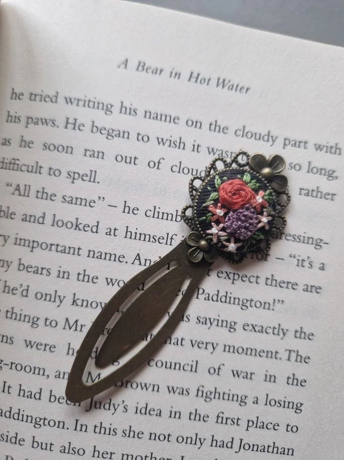 Vintage-Inspired Bronze Floral Embroidered Bookmark