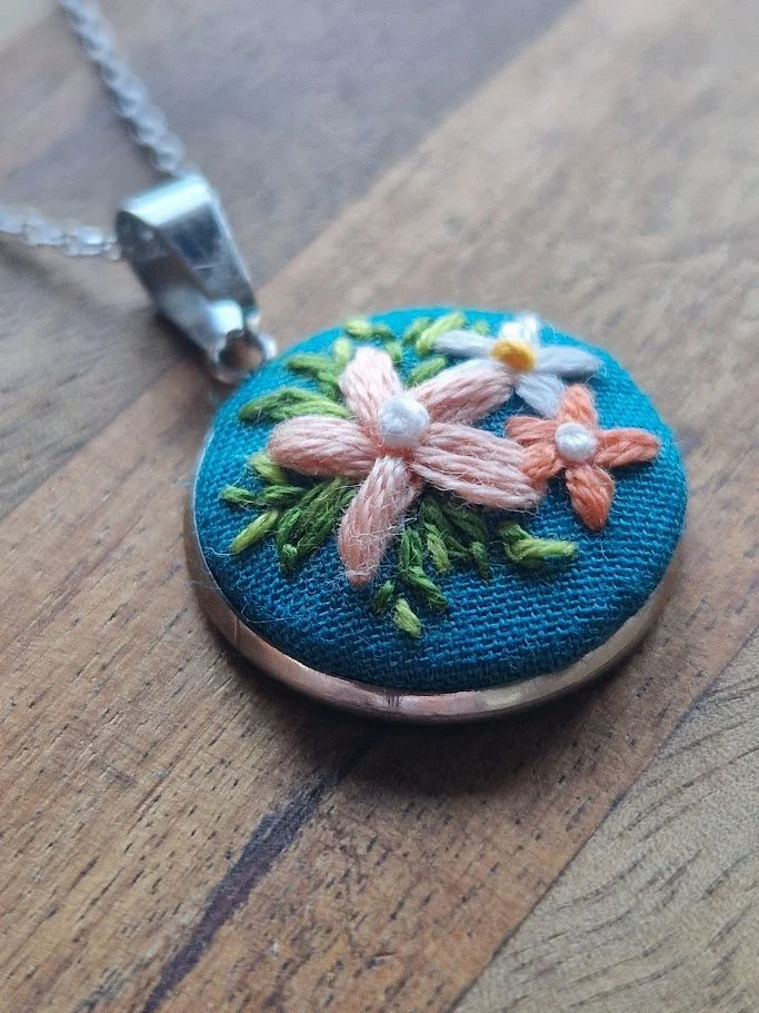 Exquisite Hand Embroidered Floral Pendant