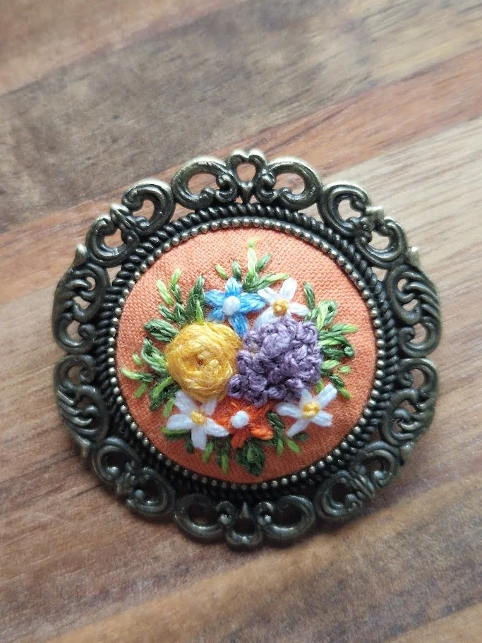 Elegant Floral Hand-Embroidered Brooch