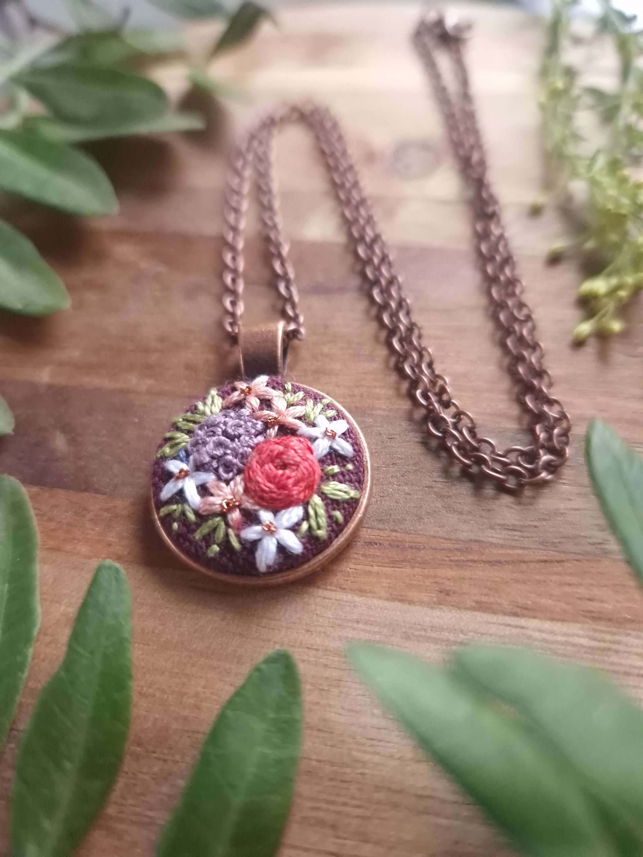 Red, Purple & Peach Floral Copper Pendant