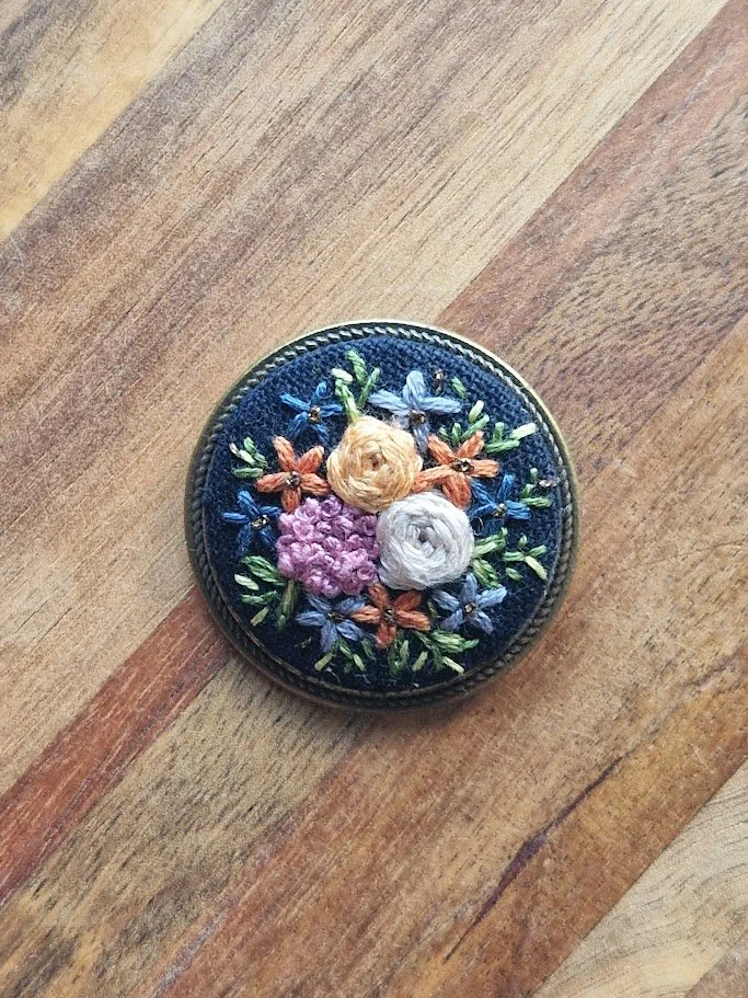 Handcrafted Floral Embroidery Bronze Brooch