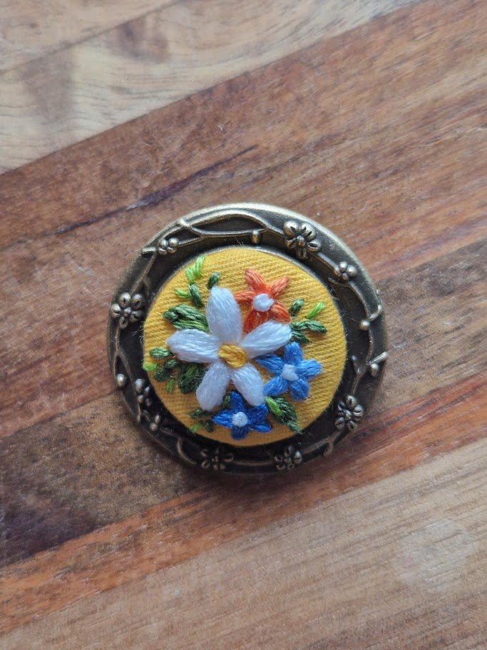 Hand-Embroidered Floral Elegance Brooch