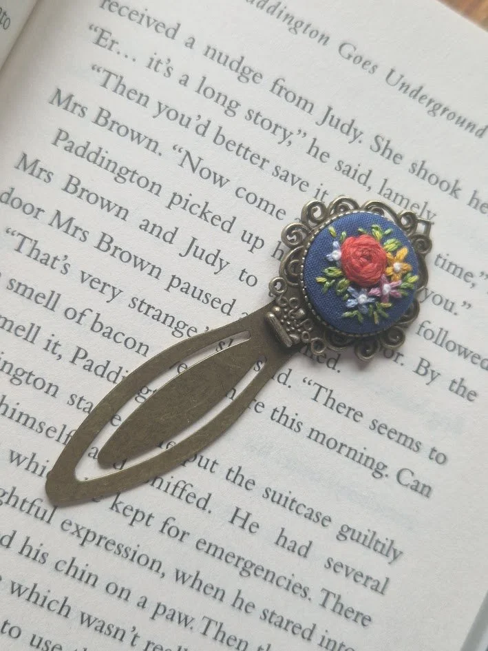 Vintage Floral Hand-Embroidered Bookmark
