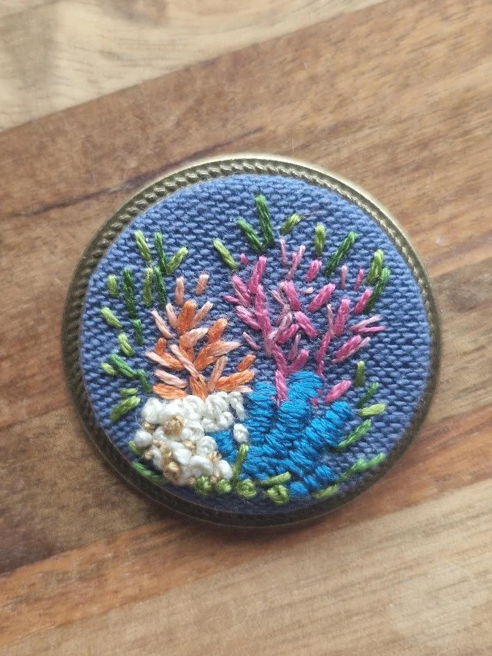 Hand Embroidered Coral Reef Brooch