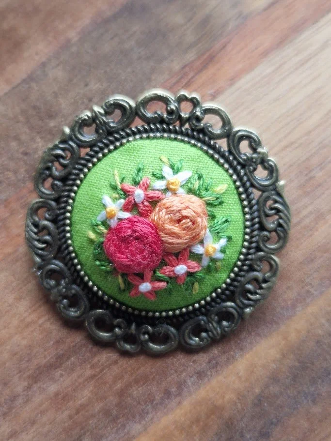 Hand-Embroidered Floral Brooch